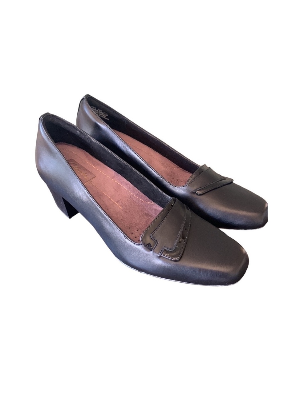 Clark's Levee Delta Black Leather Cushioned Pump Heel‎ Size 8.5N
